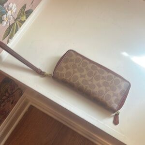Coach Brown Signature Wristlet Wallet